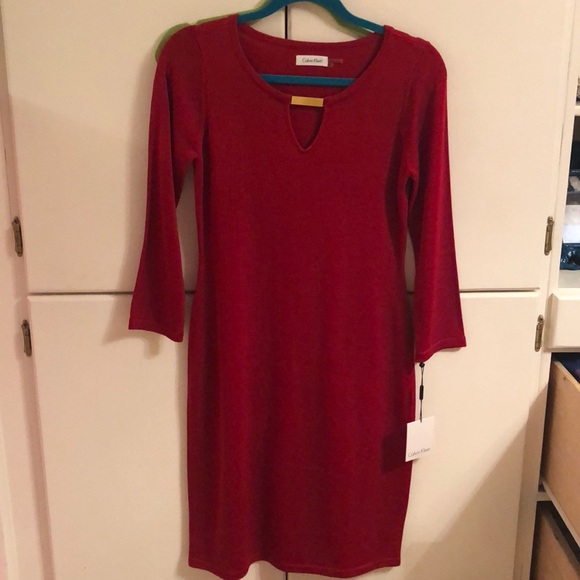NWT Red Calvin Klein Sweater Dress - Picture 1 of 4